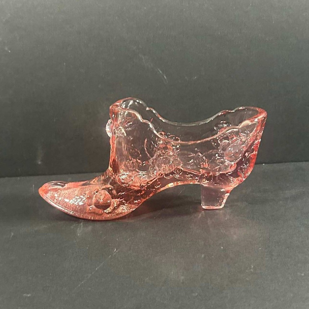 Fenton Slipper Shoe Pink Vintage Cabbage Rose Glass Decorative Figurine
